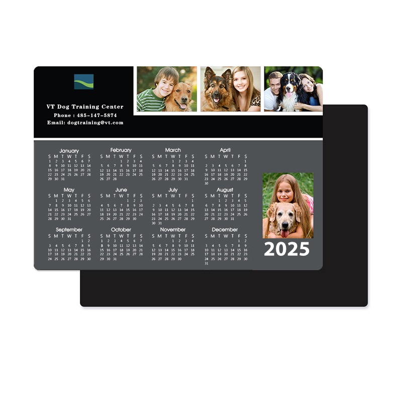 Personalized Four Collage Photo Magnet Calendar 3.5x5 Dark Grey