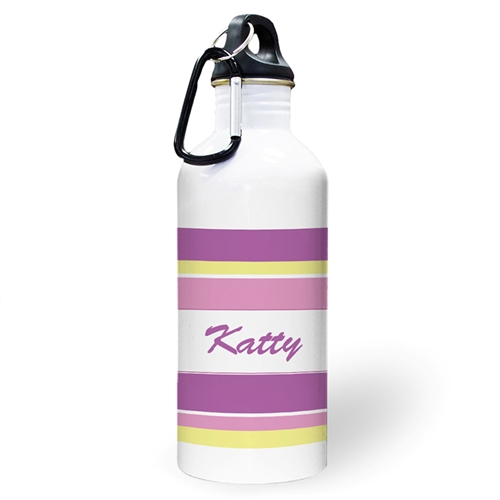 Personalized Photo Purple Yellow Stripe Water Bottle