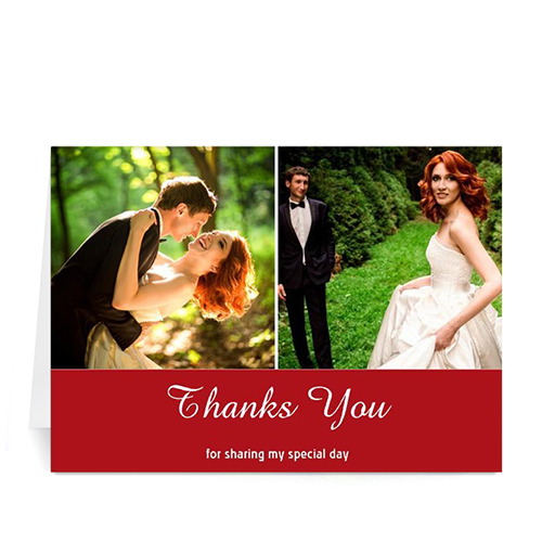 Personalized Two Collage Wedding Photo Cards, 5X7 Simple Red