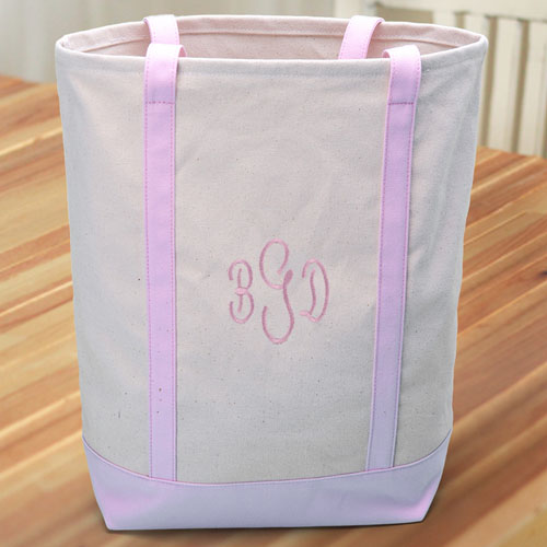 Personalized Medium Embroidered Tote Bag, Light Pink