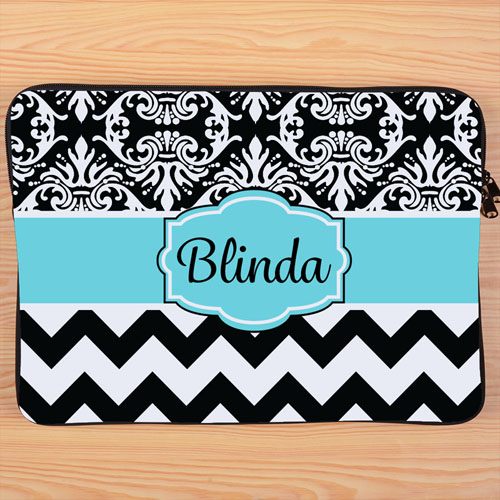 Chevron And Floral Personalized 13 Inch Laptop Sleeve