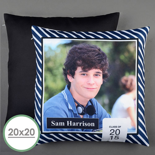 Navy Stripe Class Of 2017 Personalized Large Pillow Cushion Cover 20