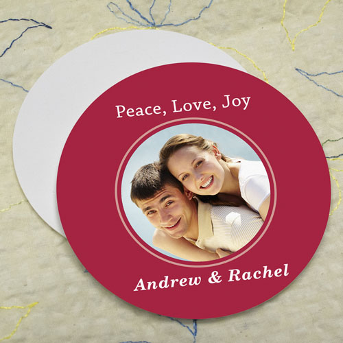 Red Personalized Photo Round Cardboard Coaster