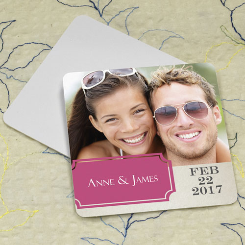 Hot Pink Banner Personalized Photo Square Cardboard Coaster
