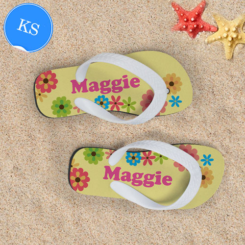 Floral Personalized Flip Flops For Kids, Small